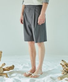 Belted Linen-Blend Shorts - Grey