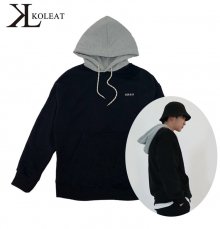 F/W  남성 오버핏 투웨이 컬러 콜릿 후드 (BLACK GREY)