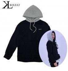 F/W 여성 오버핏 투웨이 컬러 콜릿 후드 (BLACK GREY)