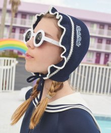 (CH-19372) KNIT FRILL SWIMMING CAP NAVY
