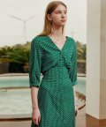 그린 브이넥 프린팅 롱 드레스 / GREEN V NECK PRINTING LONG DRESS