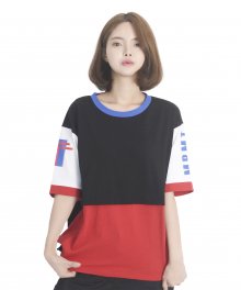 (유니섹스) Color Block Short Sleeve T-Shirt (BLACK)