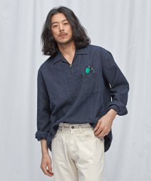 LINEN PULLOVER SHIRT _ NAVY