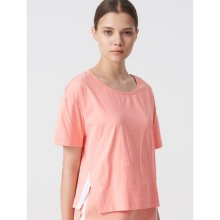 핑크 여성 로고 루즈핏 슬릿 반소매 티셔츠 (BO9542E02X)