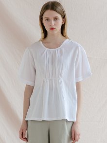 TWO LINE SHIRRING BLOUSE_WHITE