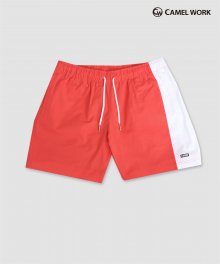 Color Block Span Short Pants(Coral Red)