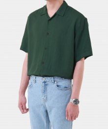 M#1753 neck up linen tencel open collar shirt (green)