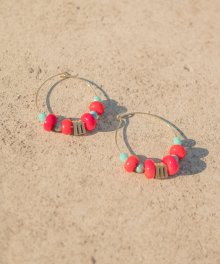 Turquoise red coral hoop earring