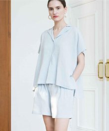 Open Collar Blouse - Blue