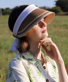 [unisex]2RIBBON BROWN SUN VISOR CAP