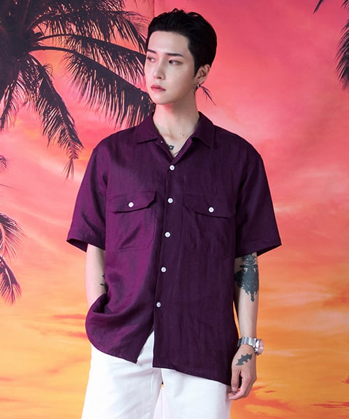 아카이브먼츠(ARCHIVMENTS) 린넨 오픈 칼라 워크 셔츠 (퍼플) - 65,000 | 무신사 스토어