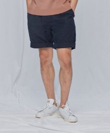 LINEN TWO TUCK SHORTS _ NAVY