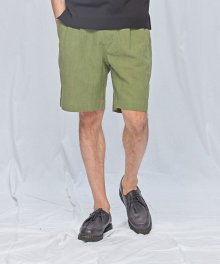 LINEN TWO TUCK SHORTS _ OLIVE