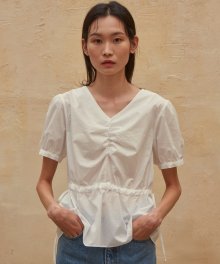 19SR V-NECK SHIRRING BLOUSE (WHITE)