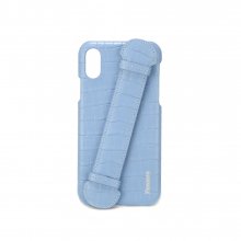 LEATHER iPHONE X/XS HANDLE CASE - CROCO FOG BLUE
