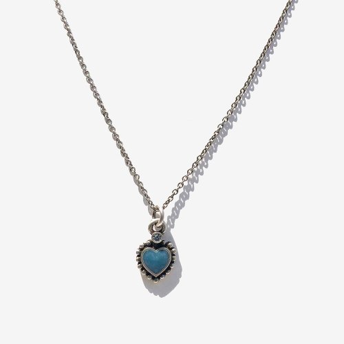 러쉬오프(rushoff) Sky-Blue Heart pendant Chain Necklace  / 스카이블루 하트 펜던트 체인 목걸이 (은도금)
