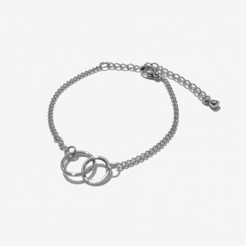 러쉬오프(rushoff) Surgical Steel Double Circle Pendant Chain Bracelet / 더블써클 펜던트 체인 팔찌-발찌