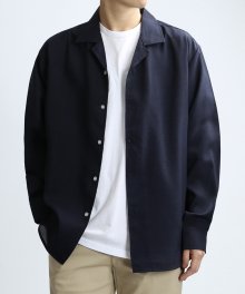 Lin.Satin Work Shirts (Navy)