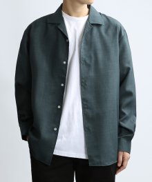 Lin.Satin Work Shirts (Forest Green)