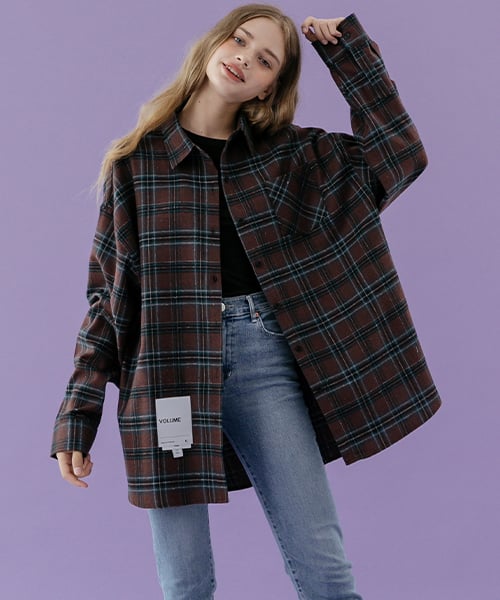 레이디 볼륨(ladyvolume) [ 남/여] Overfit vintage check shirt_brown
