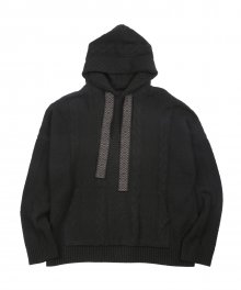 Oversized Cable Stitch Knit Hoodie  [Black]
