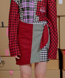 CHECK COMBINATION KNOT WRAP SKIRT_RED (EEON3SKR01W)