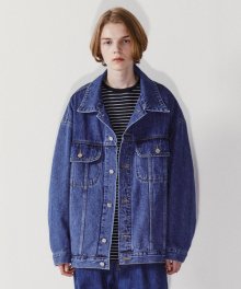 [UNISEX] Overfit middle blue denim jacket