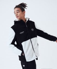 Contrast Boa Fleece Hood Jacket - Black