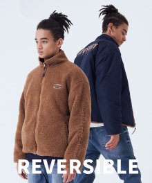 Reversible High Neck Fleece Jacket - Brown