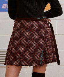 (SK-19543) CHECK PLEAT WRAP SKIRT BROWN