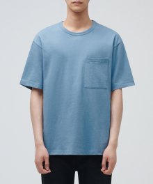 릴렉스 핏 크루 넥 포켓 반팔 티셔츠 [세룰리안 블루]