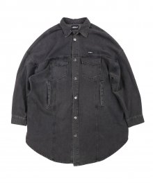 Oversized Washed Denim Jacket [Charcoal]