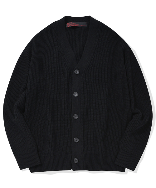 꼼파뇨() 와플 램스울 오버핏 가디건 블랙 상품 이미지