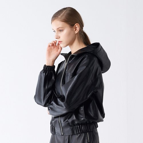 FAKE LEATHER с резинкой HOOD JUMPER черный