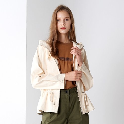 FAKE LEATHER STRING HOOD JUMPER IVORY