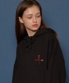 [UNISEX] 장미 자수 후드티 (BLACK)