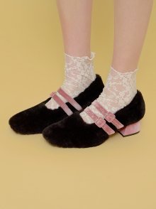 double strap fur shoes