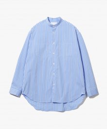 Stripe Banded Collar Long Shirts [Sax Blue]