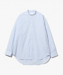 Stripe Banded Collar Long Shirts [White]