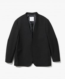 Collarless Hidden Button Jacket [Black]