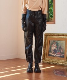 SNAP WIDE LEATHER PANTS (BLACK)