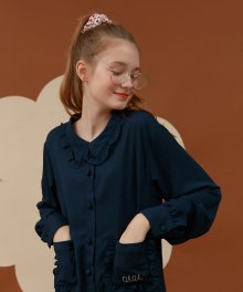 FRILL PUFF BLOUSE_navy