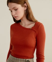 968 diagonal line neck button knit (deep orange)