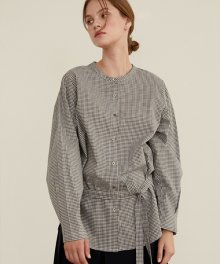 984 round-neck check blouse (navy-check)