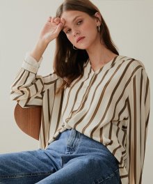 985 v-neck striped blouse (beige-stripe)