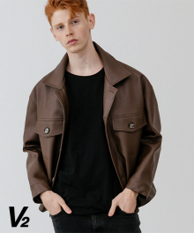 Brown big button leather jacket