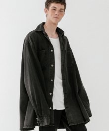 Overfit denim long jacket_black