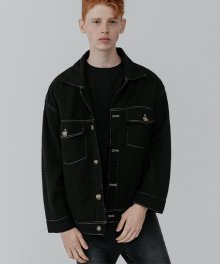 [UNISEX] Wool cross trucker jacket_black