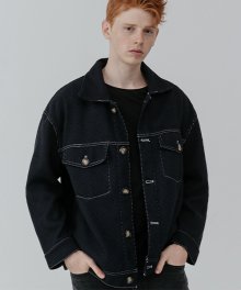 [UNISEX] Wool cross trucker jacket_navy