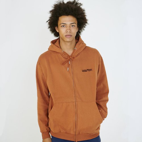 Basic Logo Zip-up Hoodie - BROWN